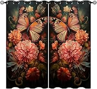 Vista 29 de Cortinas opacas de mariposa para decoración del hogar de niñas y niños, hermosas flores en acuarela, con ojales, aislamiento térmico, cortinas