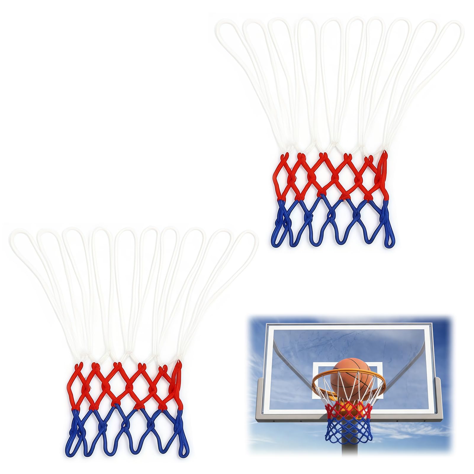 2 redes de baloncesto, red de repuesto profesional para canasta de baloncesto, red de repuesto con 12 trabillas, resistente a la intemperie, duradera para cestas de exterior e interior