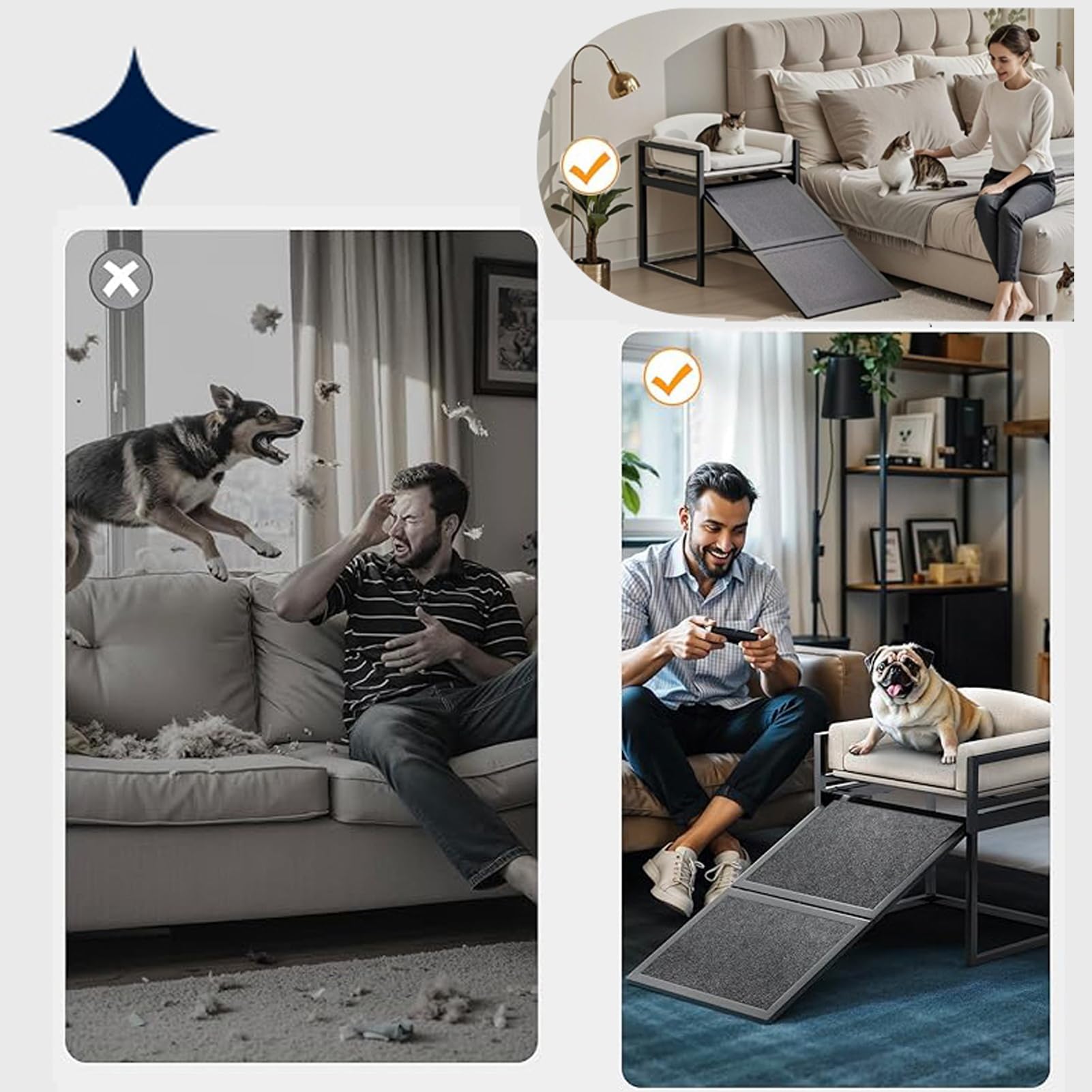Rampas Plegables para Perros con Cojín De Asiento, Escalera Antideslizante para Mascotas para Subir A La Cama O Al Sofá, Escalón para Perros Pequeños Y Medianos, Marco De Metal,Beige,with Wheels