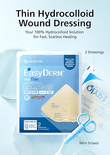 Miniatura 2 de Easyderm - Apósito hidrocoloide fino para heridas grandes, 4 x 4 pulgadas, 1 paquete (2 apósitos), impermeable, sin látex, altamente absorbente para