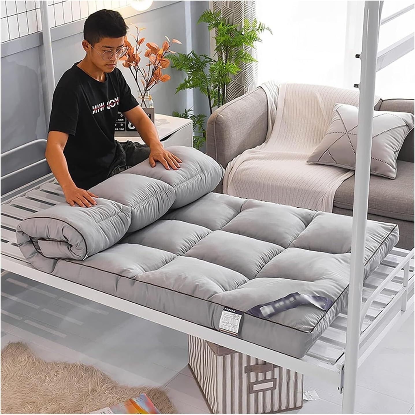 Faltbare japanische Matratze - Weiches, rollbares & platzsparendes Bett für Zuhause, Wohnheim, Reisen & Gäste - Bequeme tragbare Schlaflösung für kleine Räume