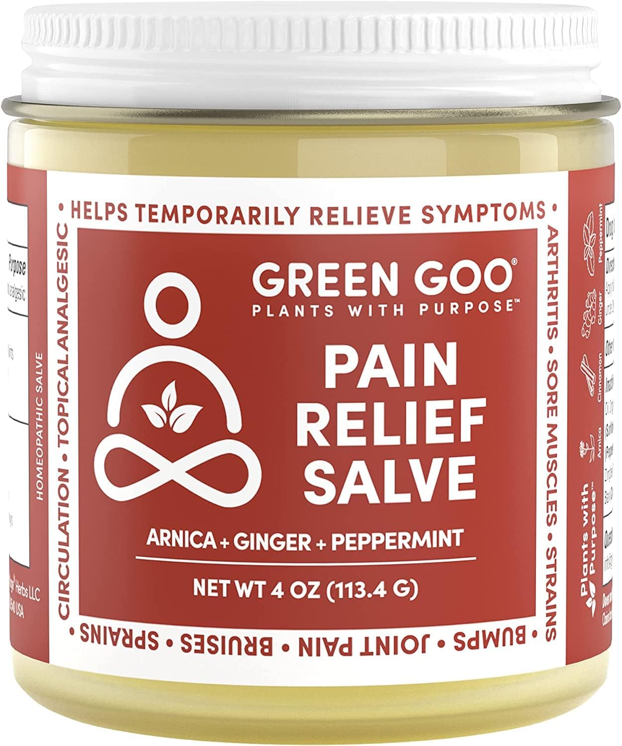 Green Pain Relief Skin Salve, All-Natural Pain Relief Formula For Arthritis, Sore Muscles & Bruises, Rapid Relief, 4 oz jar