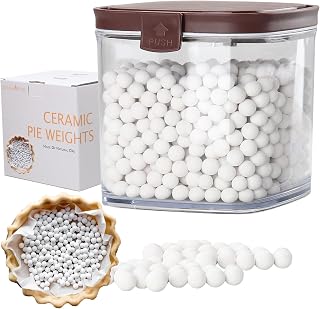 10mm Pre-Washed Ceramic Pie Crust Weights for Baking Quiche Tart Natural Stoneware with Sealed Jar (2 Pound)