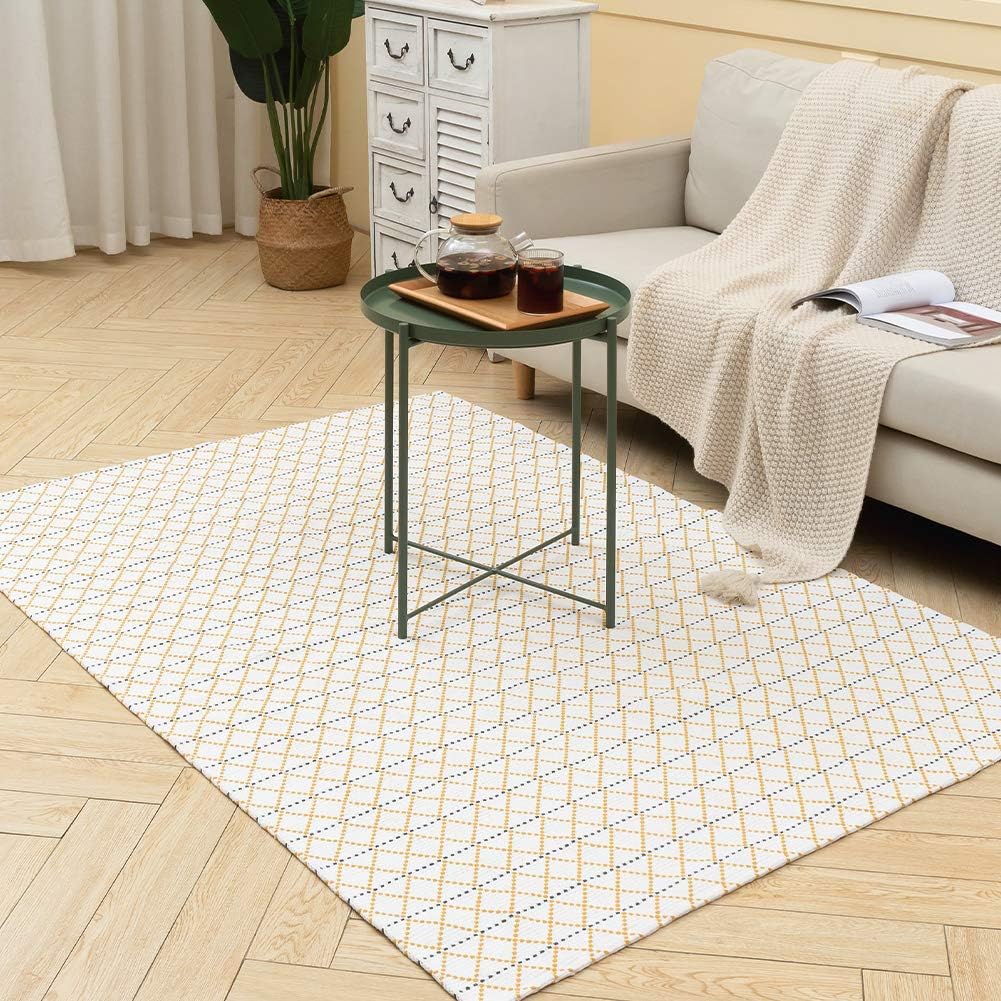 idee-home Boho Bathroom Rug, Boho Rug Kitchen Runner Washable Bath Rug, Woven Small Cotton Bohemian Tribal Farmhouse Tassel Moroccan Boho Bath Mat for Bedroom Hallway 2'x6'