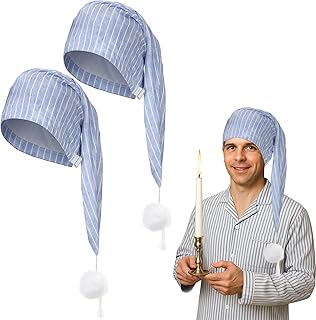 Eurzom 2 Pcs Men's Night Cap Adjustable Sleeping Cap Striped Pajama Hat with Pom Ball for Christmas Daily Costume Party