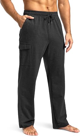Pudolla Mens Cotton Sweatpants with Cargo Pockets Open Bottom Yoga Pants for Men Lounge Pants for Athletic Workout Casual
