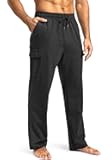 Men's Cotton Sweatpants with Cargo Pockets Open Bottom Yoga Pants for Men Lounge Pants for Athletic Workout Casual