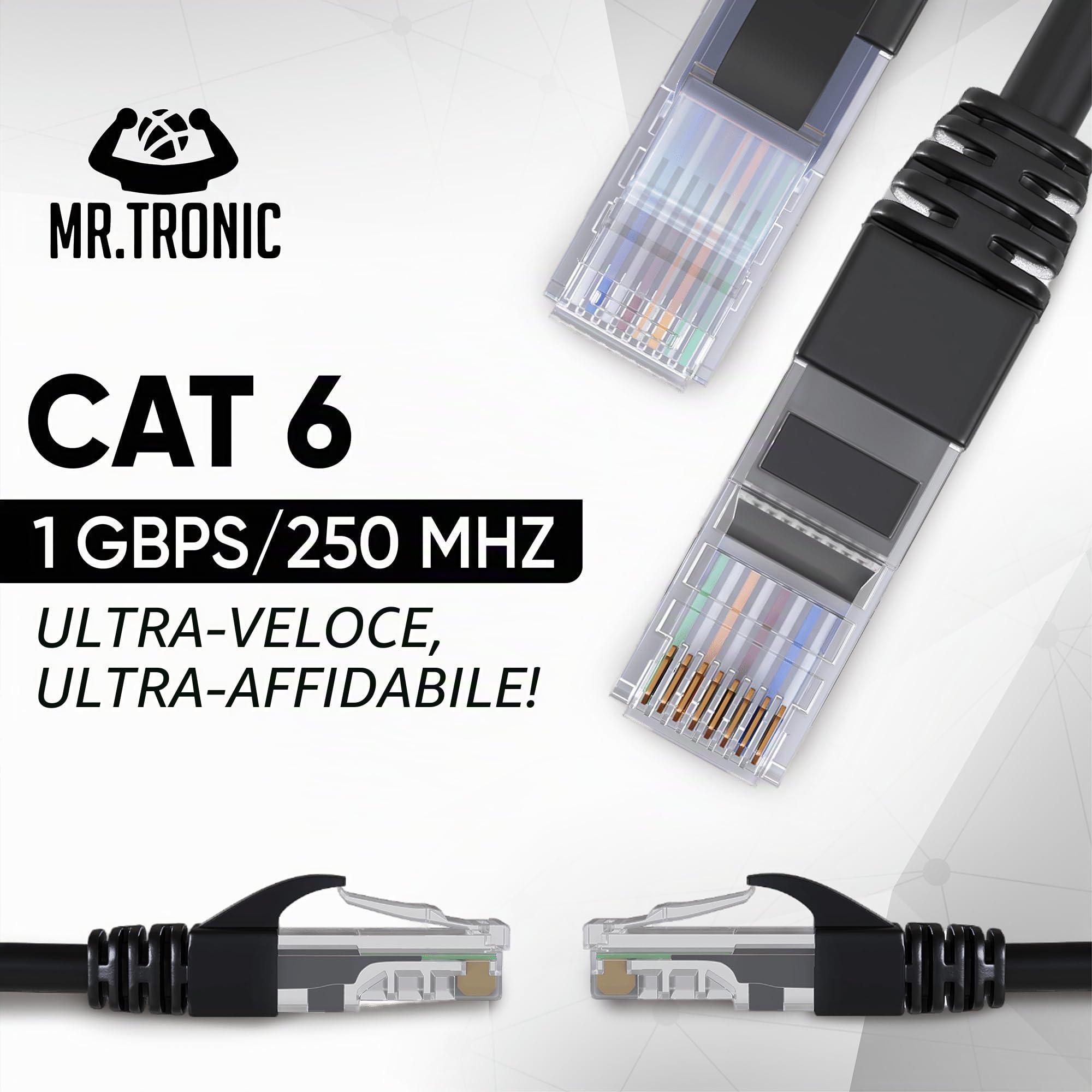 Cavo Ethernet Cat 6 5m RJ45 UTP CCA AWG24 Nero Mr. Tronic