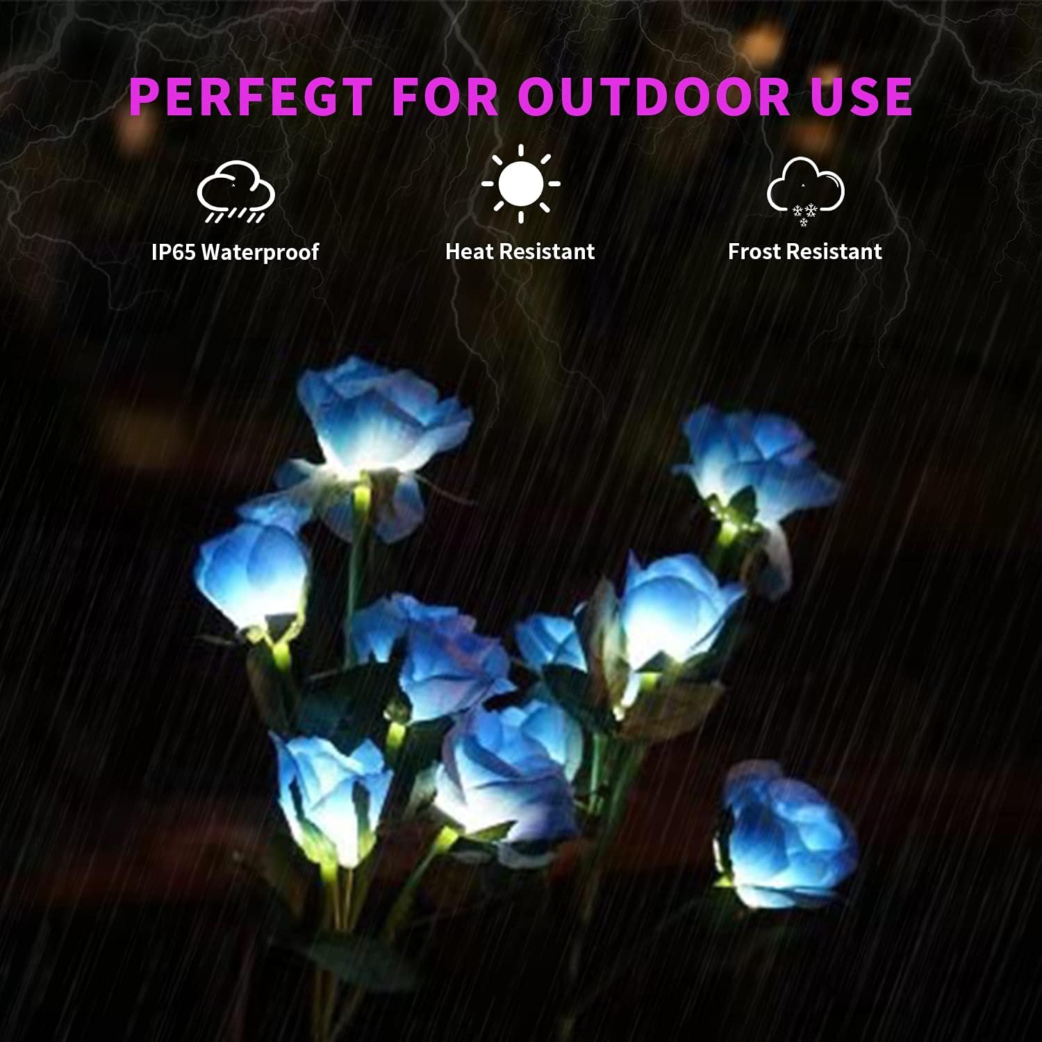 Solar Garden Rose Lights - 2 Pack Realistic Outdoor Flower Lights, Waterproof LED Stake Landscape Decorative for Garden, Lawn, Yard, Pathway, Patio, Backyard (Blue, 10 Roses)