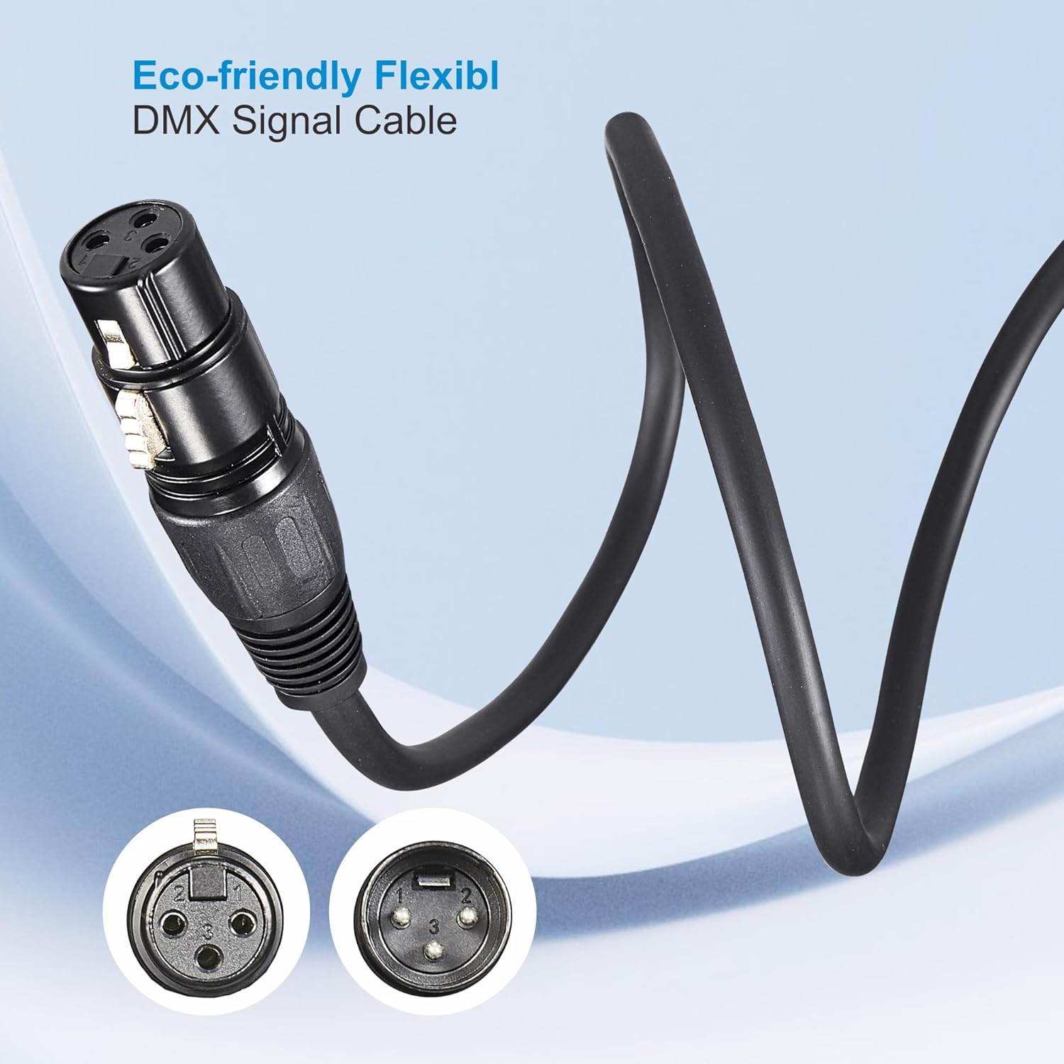 DMX Cable 50ft, 2 Pack 15.24m DMX Cables 3 Pin Signal XLR Male to Female DMX Cable Wire, with Metal Connectors for Signal Transmission for DJ Lighting Equipment and Stage Lighting