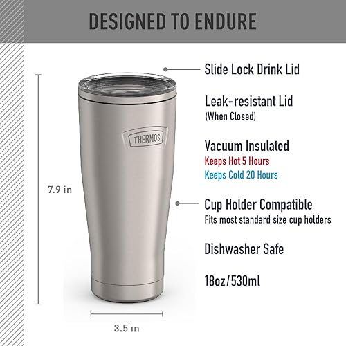 Miniatura 2 de THERMOS ICON SERIES, vaso de acero inoxidable con cierre deslizante, 18 onzas, acero inoxidable mate