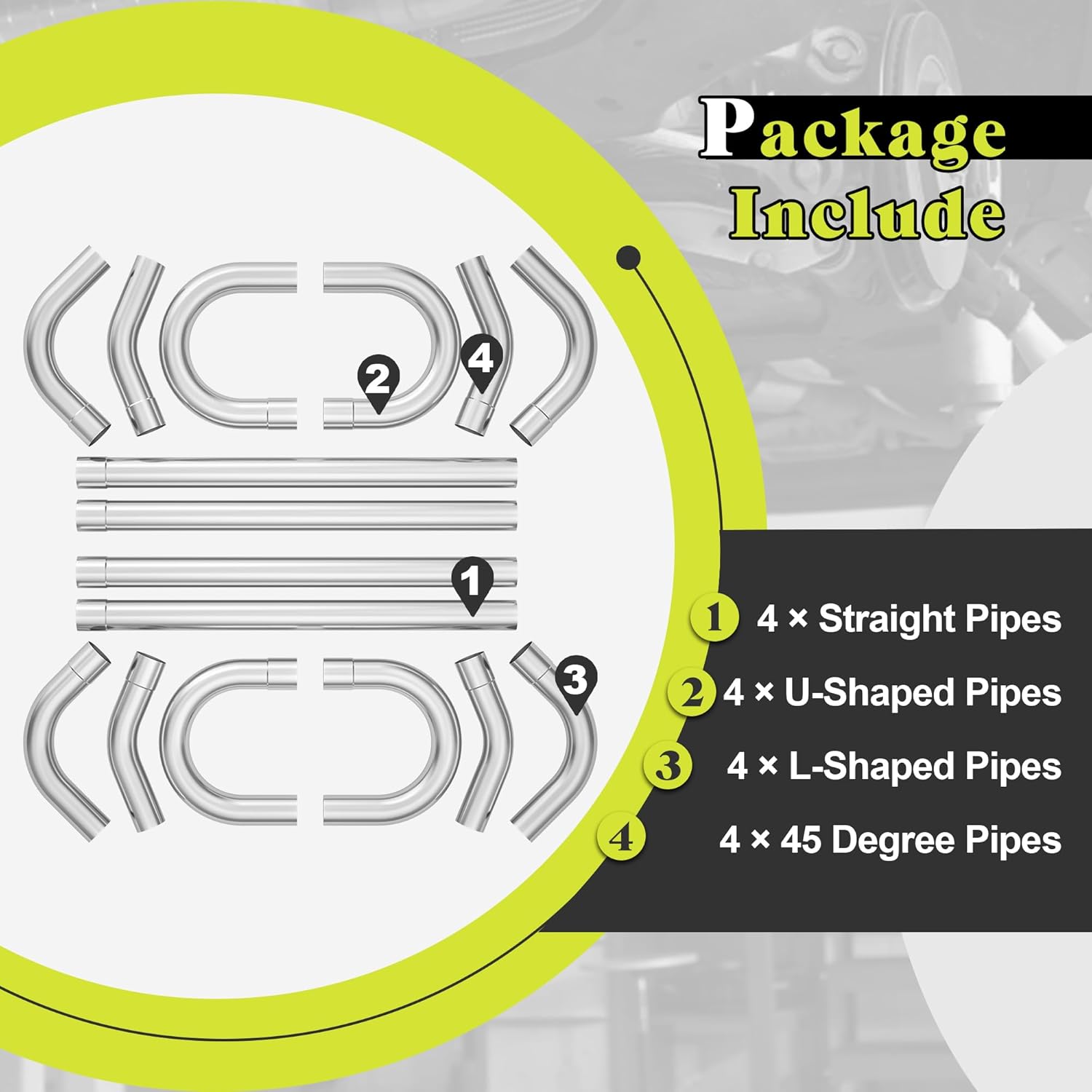 Exhaust Pipe Kit 2.5 Inches Mild Steel DIY Custom Exhaust Kit Tubing Mandrel Bend Pipe Straight & U-Bend 16 Gauge Universal 8PCS