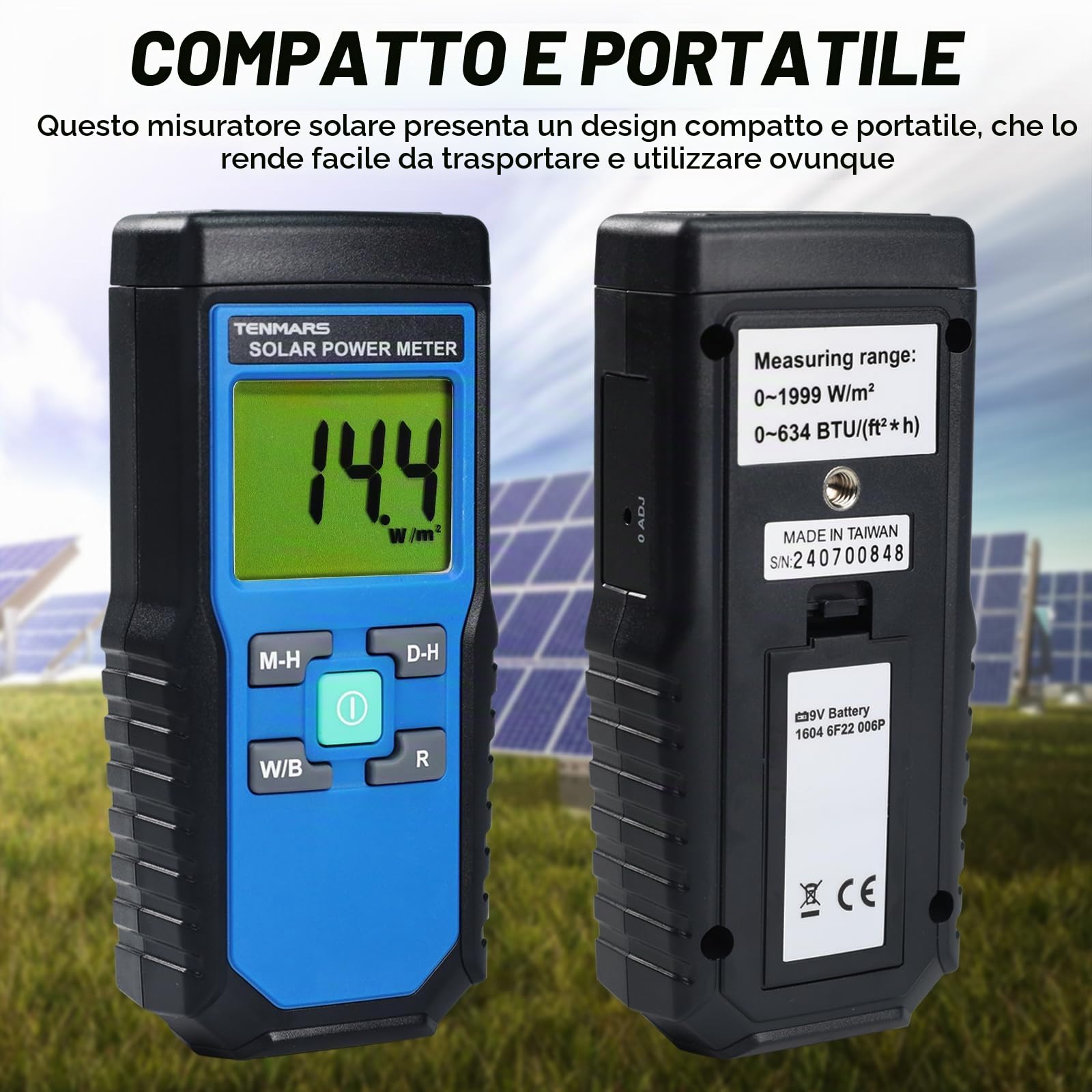 Handheld Digitale Solare Energia Metro (Piranometro) 2000 W/m2, 634BTU / (ft2xh) Misurazione Solare Radiazione Energia Insolazione Tester