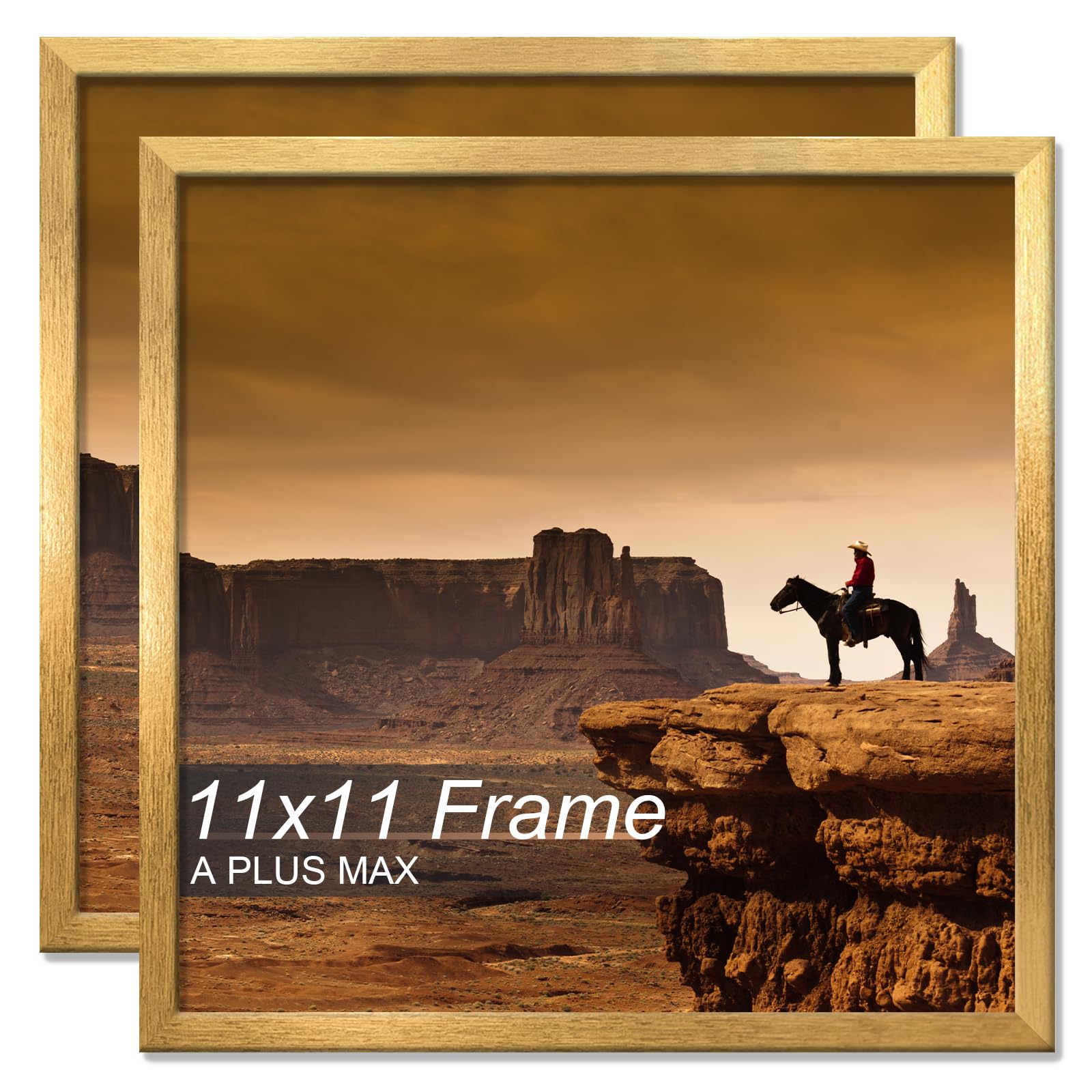 Cadre photo doré au fini grain de bois raffiné, lot de 2 formats carrés