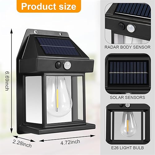 Miniatura 7 de Luces solares para exteriores, aplique solar de pared del atardecer al amanecer, sensor de movimiento, 3 modos de iluminación, impermeable, farol de