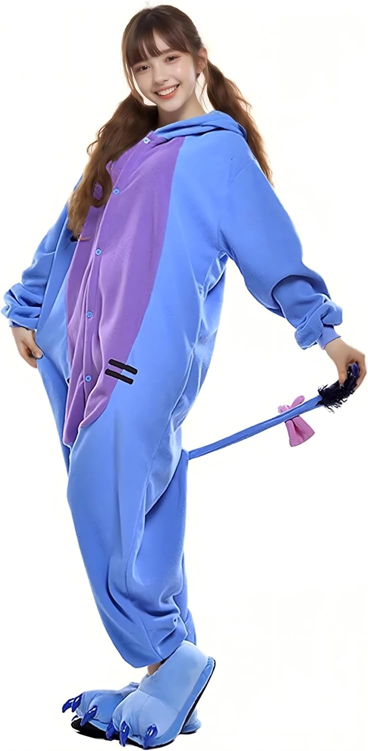 Unisex Adult Animal Halloween Costume Onesie Eeyore Pajamas Blue - Image 2