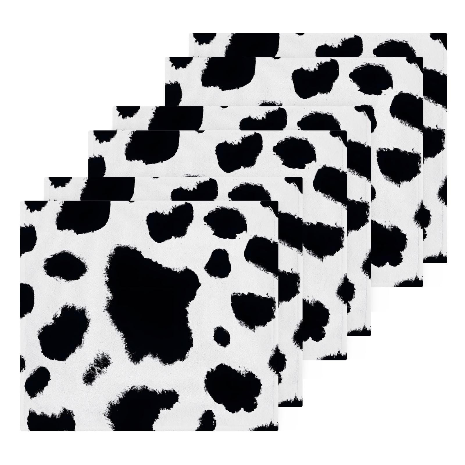 YANENDIE Cute Cow Pattern (2) Washcloths Towels, Highly Absorbent and Soft Cotton Face Cloths, 6 Pack Quick Dry Wash Cloths - 12 X 12 Inches