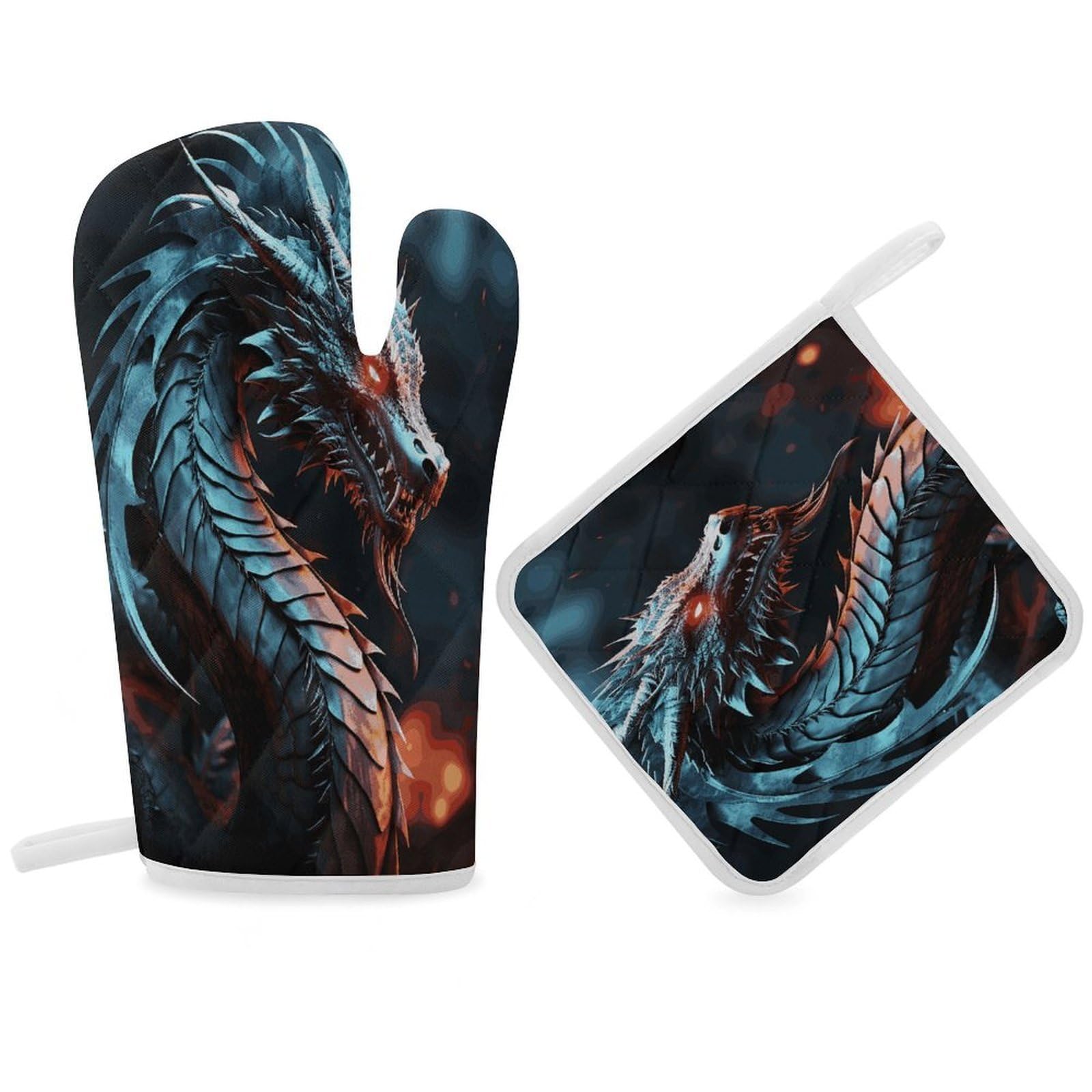 Fodpand Women's Style Dragon Oven Mitts And Pot Holders Sets,Oven Gloves For Kitchen Oven Mitts And Potholders For Baking Cooking Grilling Apartment Essentials