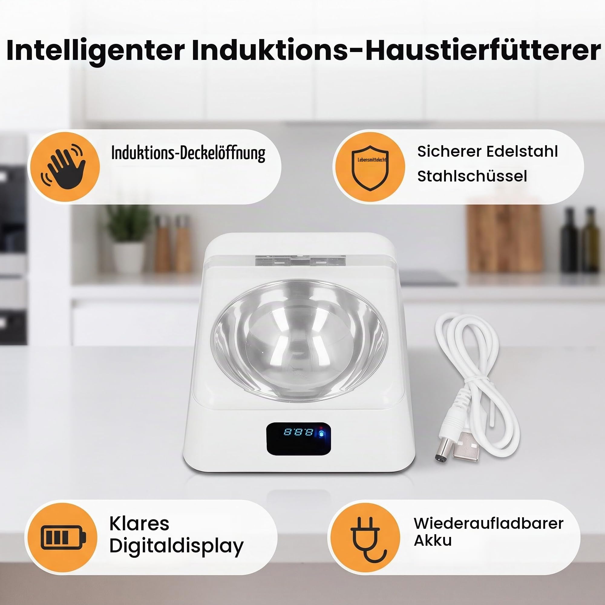 Automatischer Intelligenter Katzen Futternapf mit IR-Induktion, 350ml, Empfindlicher Futterspender mit Deckel für Kleine Haustiere