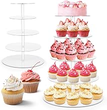 ZONJIE Cupcake Stand 5 Tier Cake Stand - Clear Acrylic Cake Display Stands Reusable Cake Dessert Tower Round Tiered Cupcake Holder for Birthday, Wedding, Graduation, Anniversary & Party Decoratio