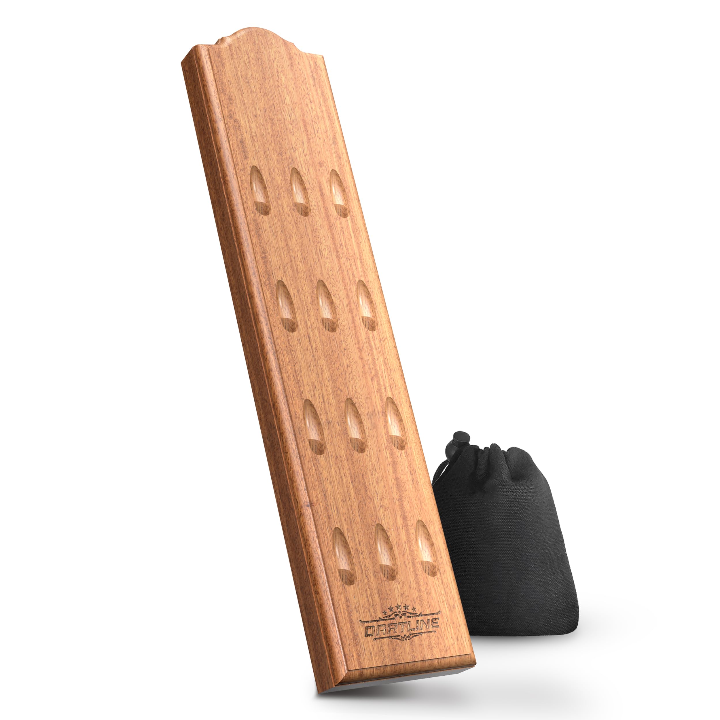 DARTLINE Dartpfeile Halterung aus Holz | Dart Halter für 12 Pfeile zur Wandmontage, Massivholz, mit Stoffbeutel Geschenkumschlag Aufkleber und Montage Set