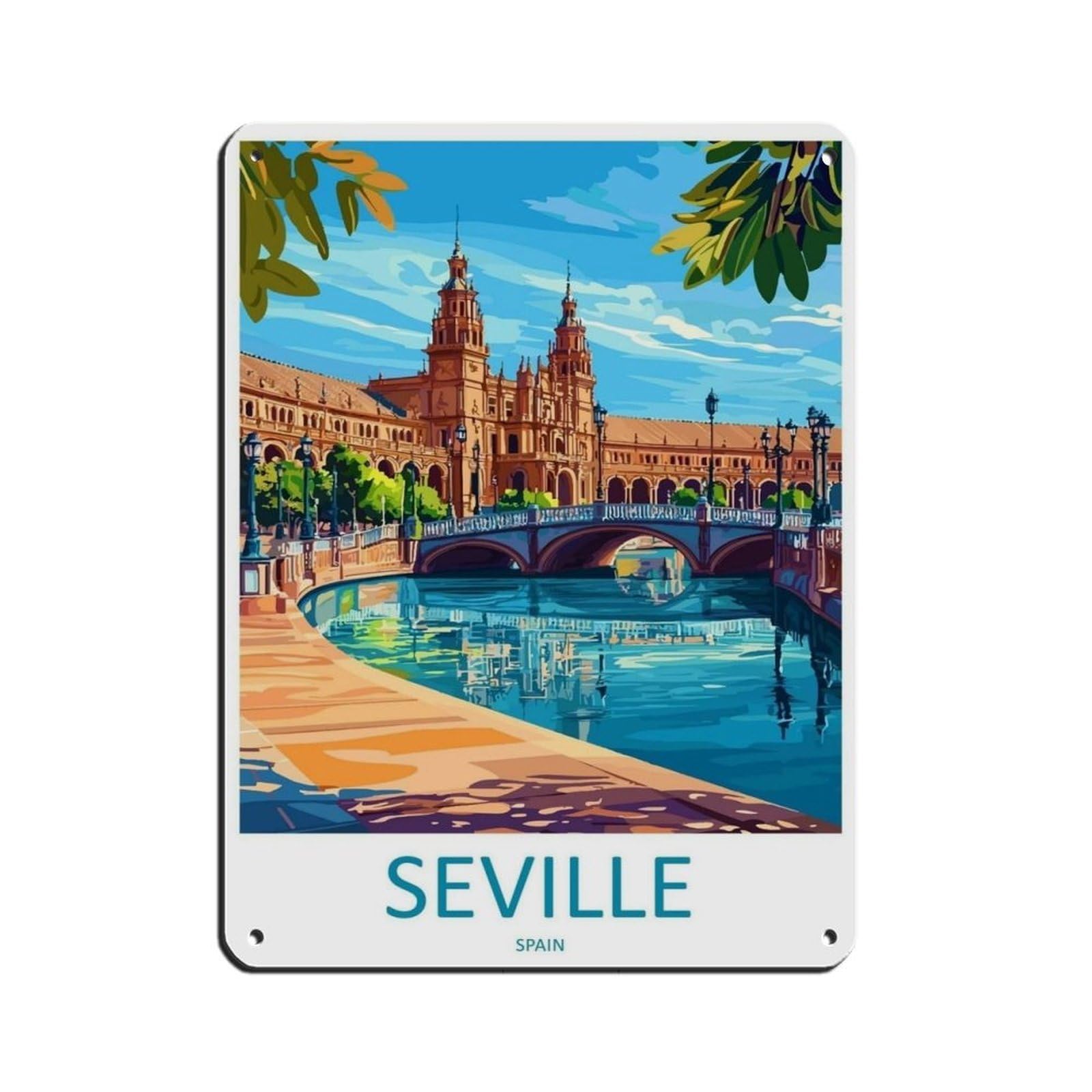 Seville Travel Seville Art Spain City Poster Retro Poster Metal Tin Sign Chic Art Retro Iron Painting Bar People Cave Cafe Family Garage Poster Wall Decoration 12x16inch(30x40cm)