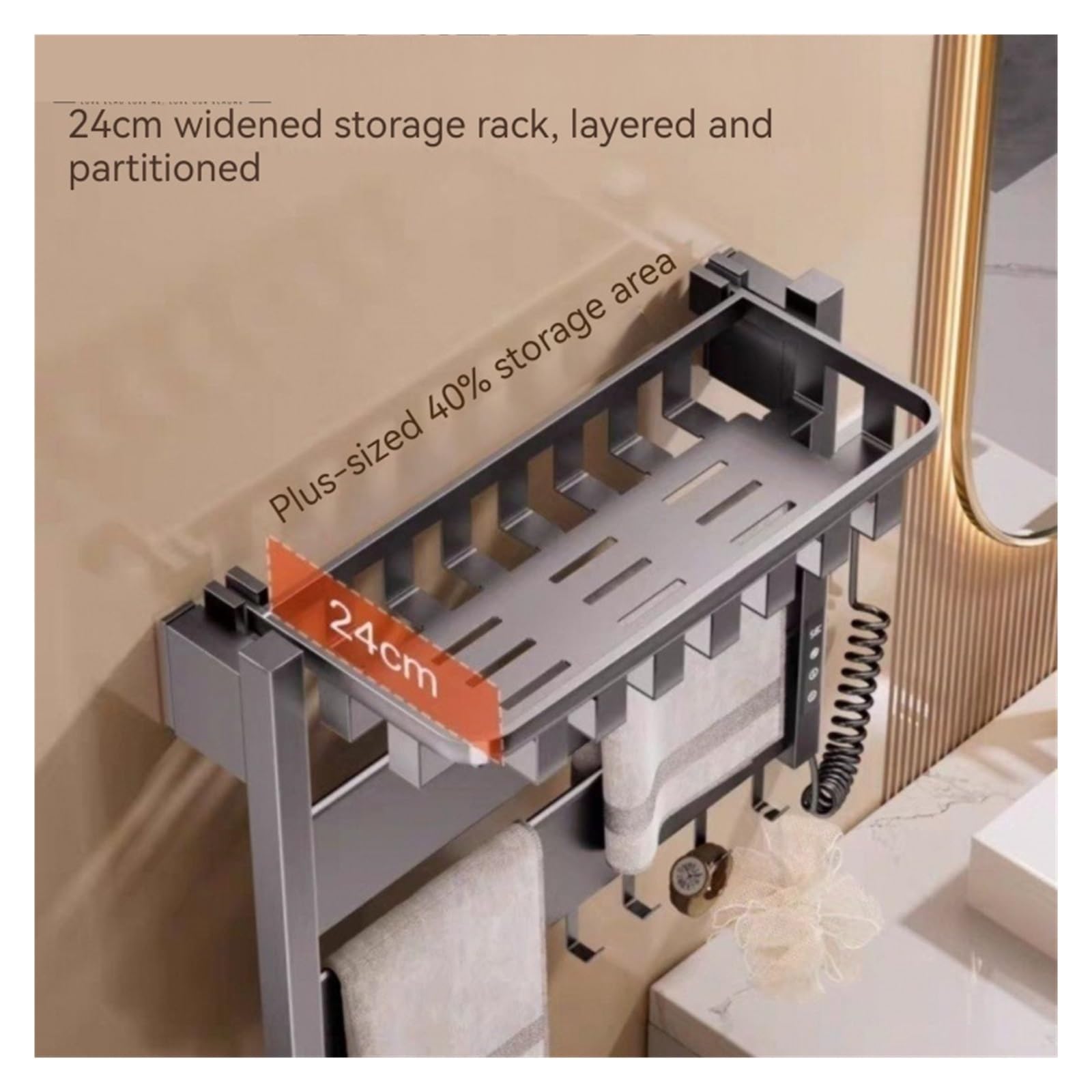 Portasciugamani Elettrico A Temperatura Controllata for La Casa, Riscaldamento, Stendibiancheria, Hotel, Portasciugamani Non Perforato, Accessori for Il Bagno Sicuro Efficace(Right,Gray)