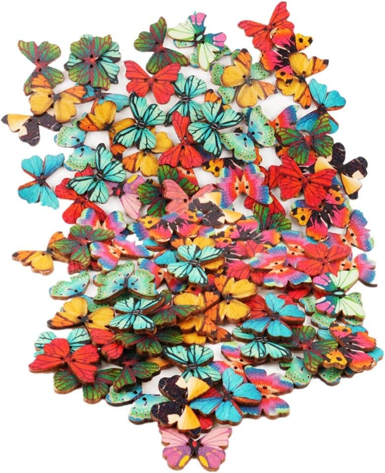 MSCFTFB 100 Pieces 1inch Butterfly Shaped Wood Buttons 2 Holes Sewing Wooden Flatback Buttons Beads for Knitting Scrapbooking DIY Embellishment