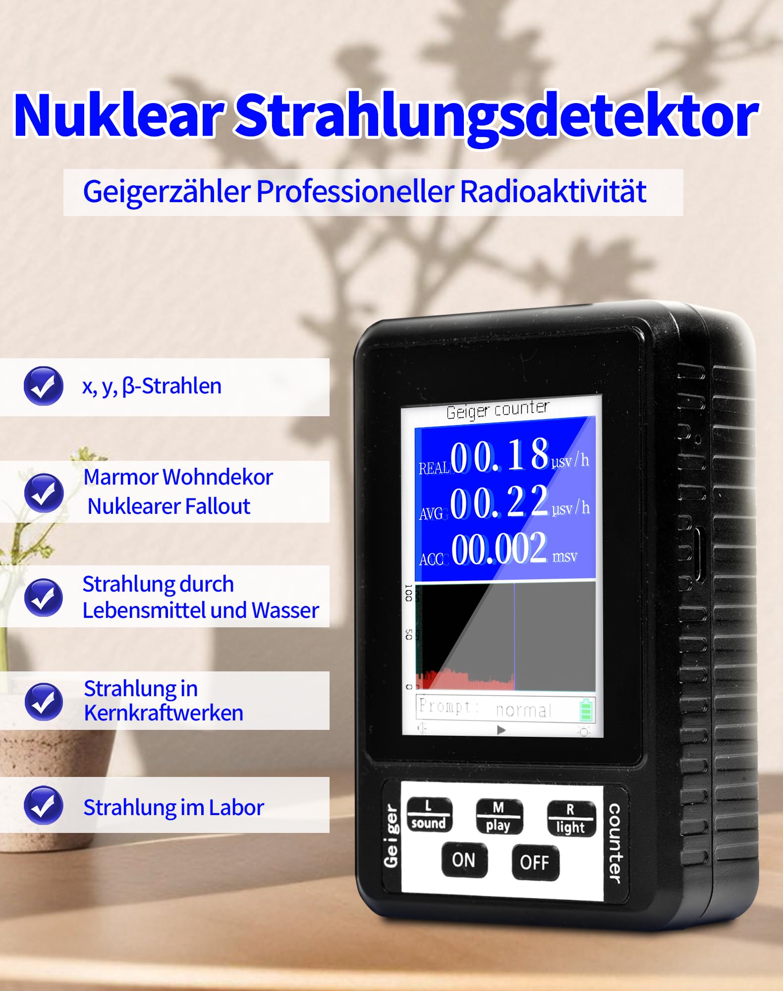 LAOYE Contatore Geiger Dosimeter per Radioattività, Misurazione Beta Gamma Raggi X, Tester per Radiazioni Nucleari, Rilevatore di Radiazioni Nucleari - Ultraleggero e Portatile