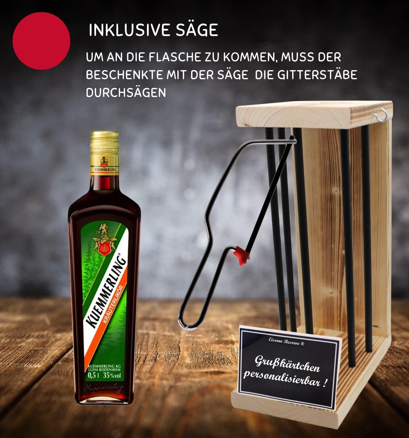 Personalisierte Geschenke für Männer Frauen Geschenkidee - Eiserne Reserve Black Edition Kuemmerling Likör (1 x 0.50 l) incl. Notsäge - Papa Mama Geburtstag Hochzeit