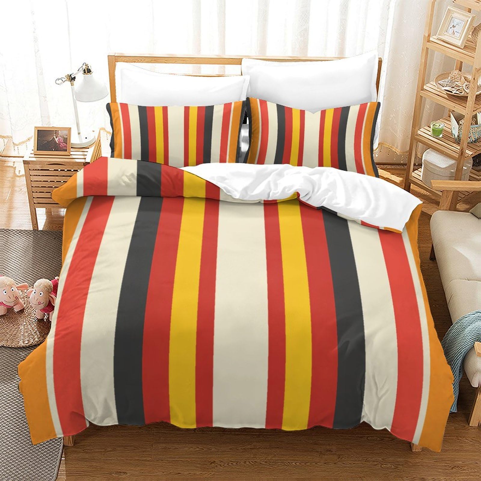 P1S9U7W5Y 3D Printed Vibrant Stripe Duvet Cover Set 3pcs Microfiber Modern Stripe Bedding Set Single（140x200cm）