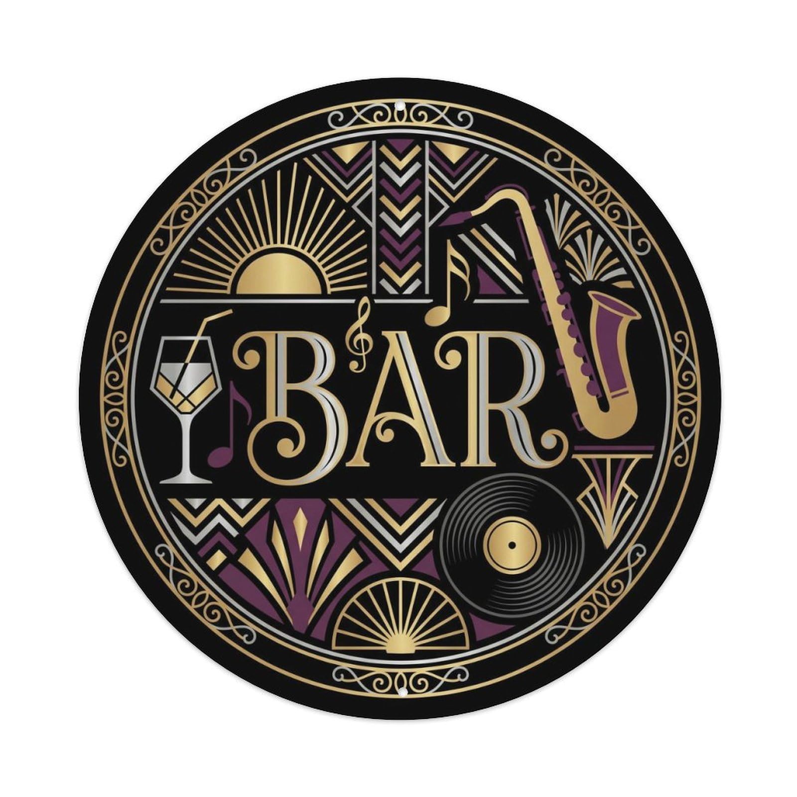 BAR Jazz Tavern Ornament Metal Tin Sign Plaque Wall Decor for Cafe, Club Bar, Office, Home Garden Round Metal Poster 8x8Inch