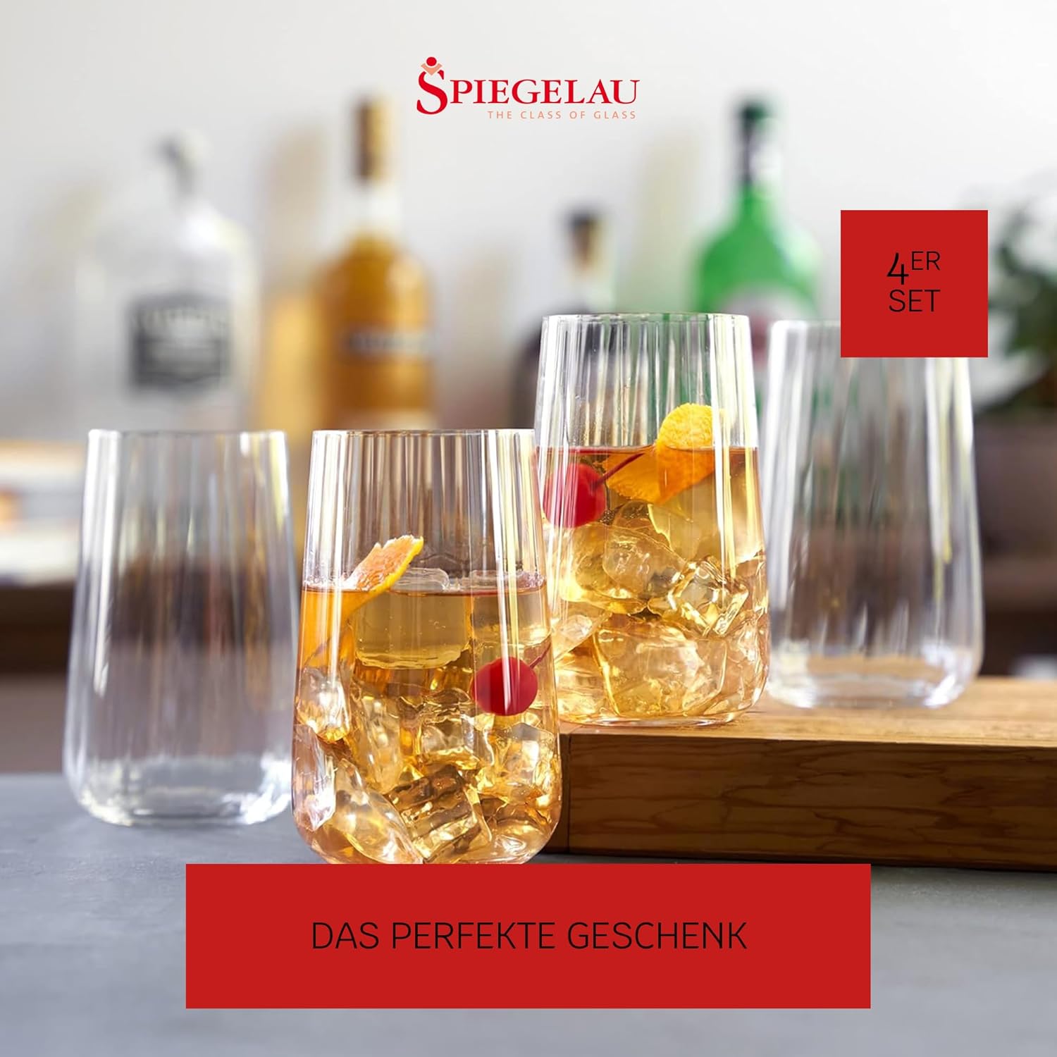 Spiegelau Lifestyle Longdrink Tumblers, Set of 4, European-Made Lead-Free Crystal, Modern Highball Glasses, Dishwasher Safe, Professional Quality Cocktail Glass Gift Set, 17 oz