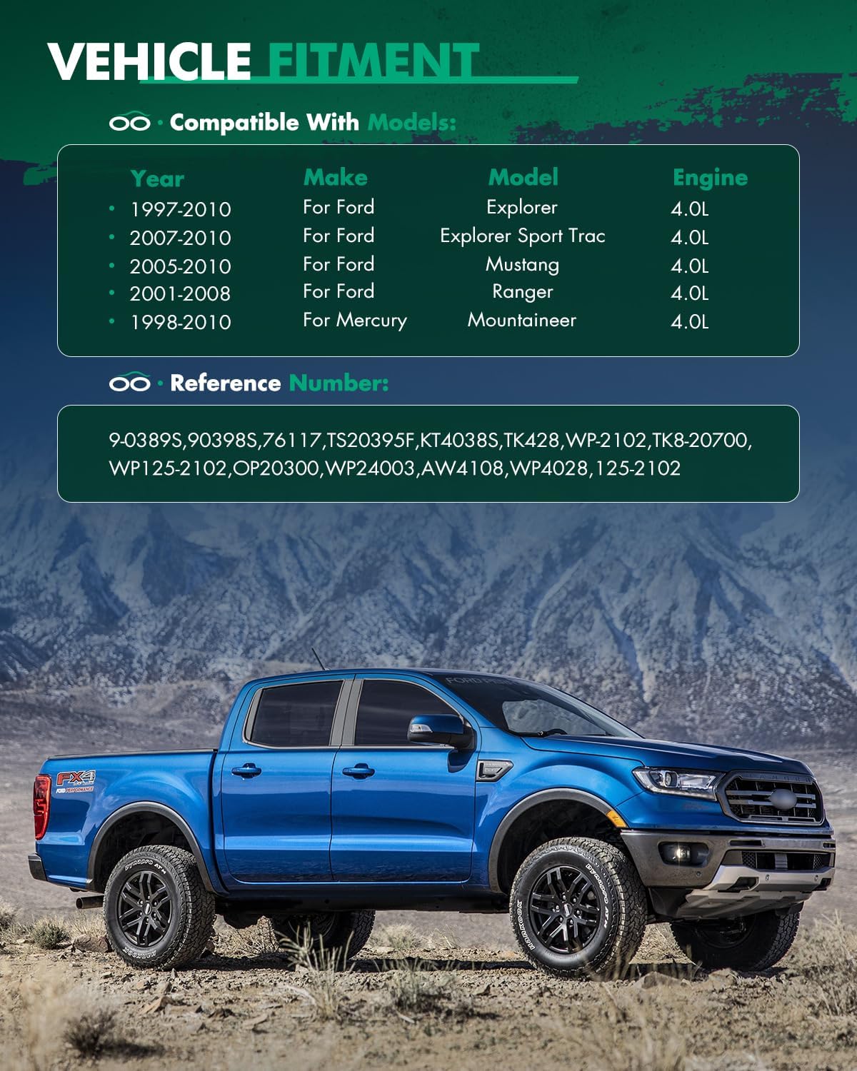 SCITOO 9-0389S Engine Timing Chain Kit Sets Water Pump Replaces for ford for Mercury for Mazda Explorer Explorer Sport Trac Mustang Mountaineer Ranger B4000 4.0L