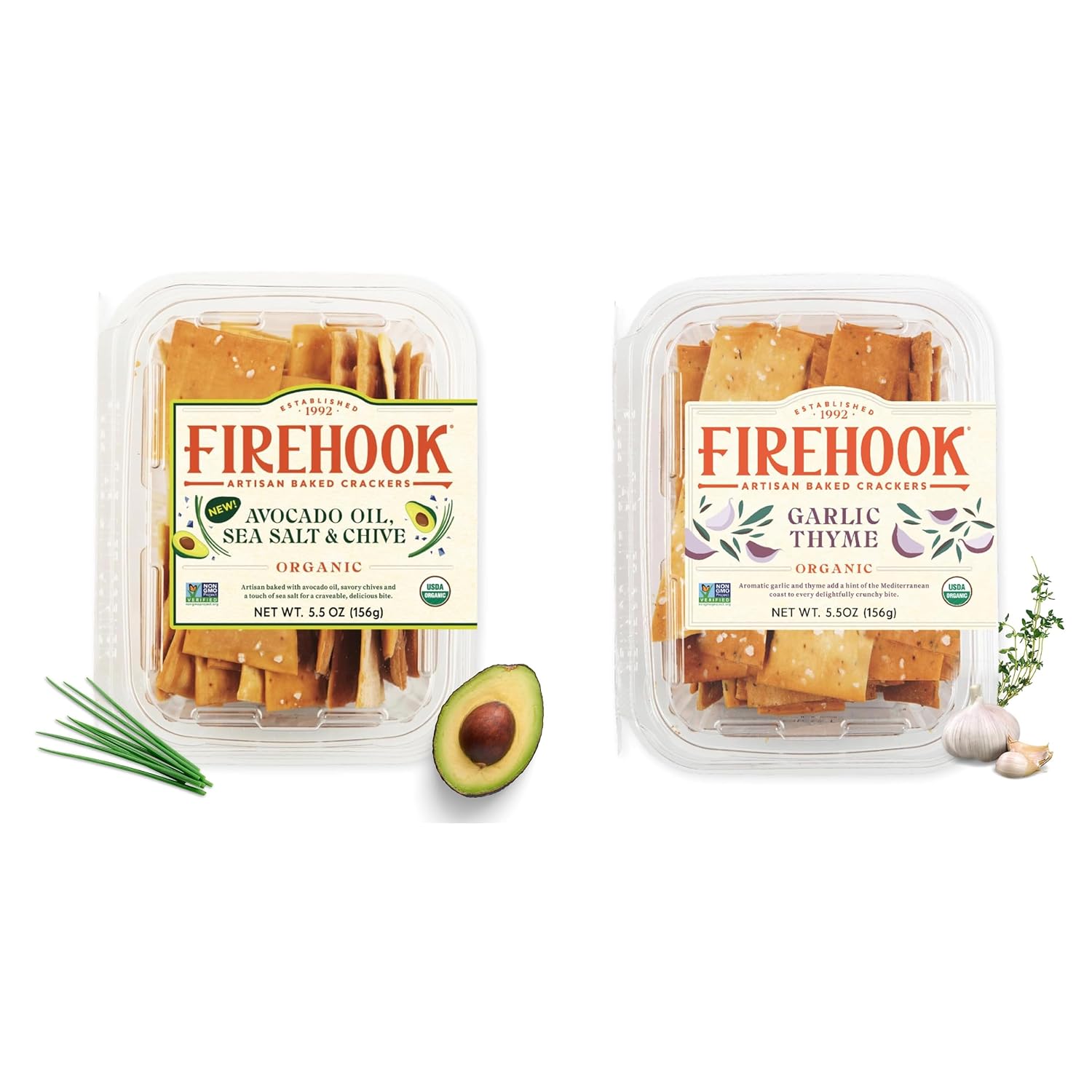 Firehook Organic Artisan Baked Crackers 2-Pack Bundle, Mediterranean