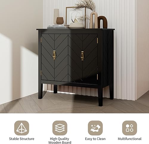 Miniatura 5 de Aparador de ratán de 2 puertas - Armario de buffet con almacenamiento, armario de almacenamiento de acento, creenza de madera bohemia para sala de