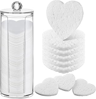 Sieral 120 Pcs Compressed Facial Sponges with Container Disposable Face Sponge Pads for Washing Face Cleansing Exfoliating Esthetician Makeup Removal(Heart,White)