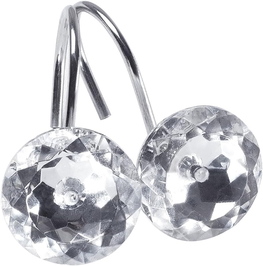 Rama Rose Shower Curtain Bling Hooks Rings Acrylic Decorative Rhinestones Glass Crystal Rolling Bathroom Bath Set of 12 Rings