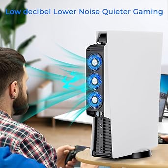 PS5 Cooling Fan with LED Light,Quiet and Efficient Cooling System for PS5 Cooler,2 Fan Speeds,USB 3.0 Port Compatible with PlayStation 5 Digital & Discs Edition,Not for PS5 Slim and New PS5 Pro