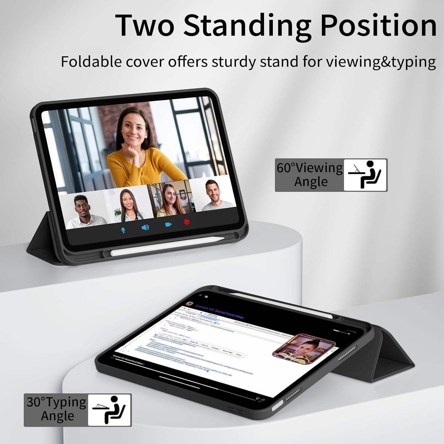 for iPad (A16) 11th Generation Case 11 Inch 2025, iPad 10th Generation Case 10.9 Inch 2022 with Pencil Holder, Trifold Stand Smart Cover with Soft TPU Back, Auto Wake/Sleep, Black