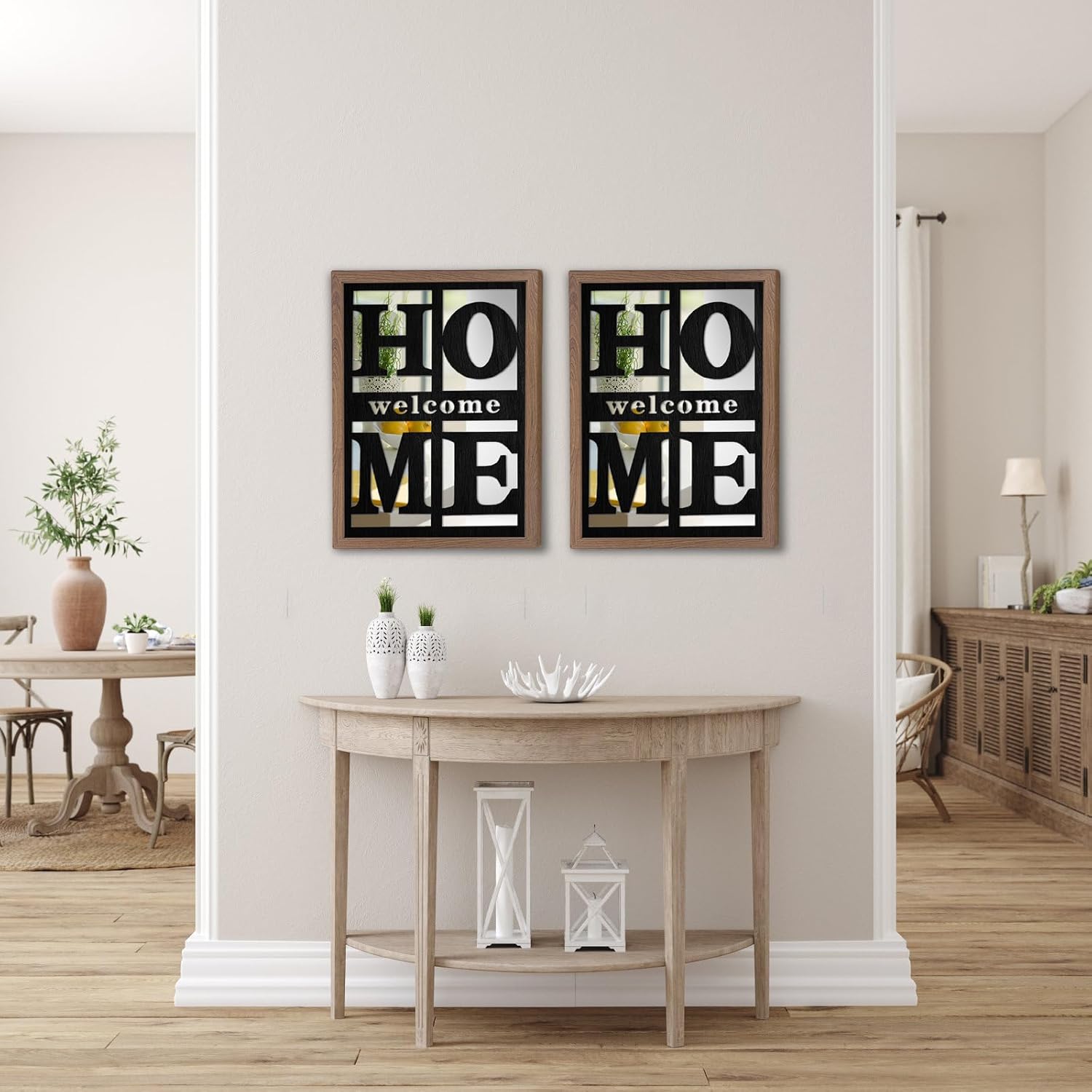 2 PCS Accent Mirrors，Home Signs Wall Decor， Rustic Farmhouse Wall Mirror for Living Room, Bedroom, Bathroom & Entryway 18”x12”