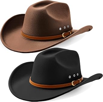 Cowboy 22 to 22.8 Inches Hat Felt Wide Brim Cowgirl Hat with Belt Classic Outdoor Western Style for Women Men Adult