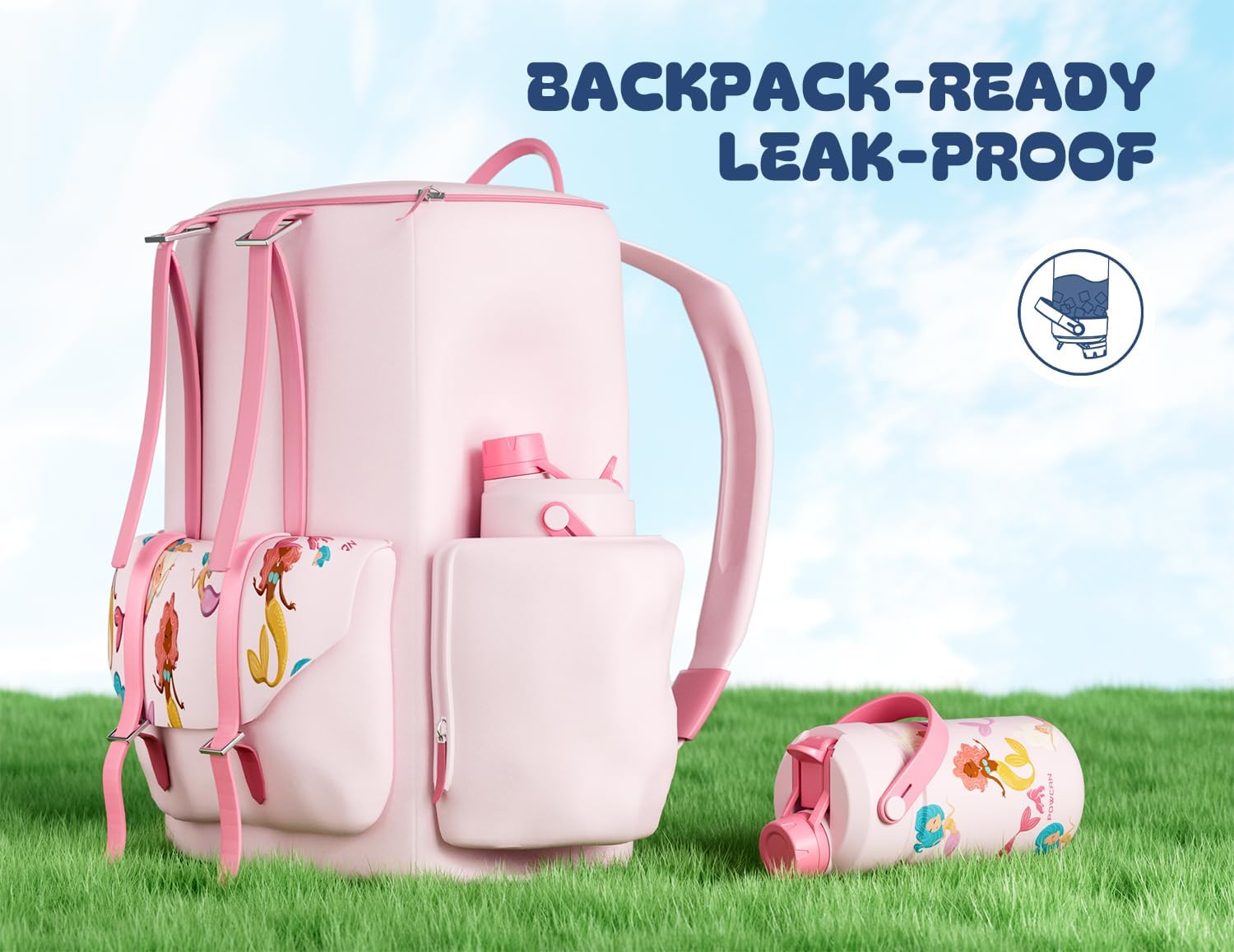 12 oz Kids Insulated Water Bottle for School: 2-in-1 Straw Spout Lid, Leakproof, Keep Cold 24H, Reusable Stainless Steel Water Bottle with Straw, Birthday Gift for Girls Daughters (Mermaid Friends) - Image 5