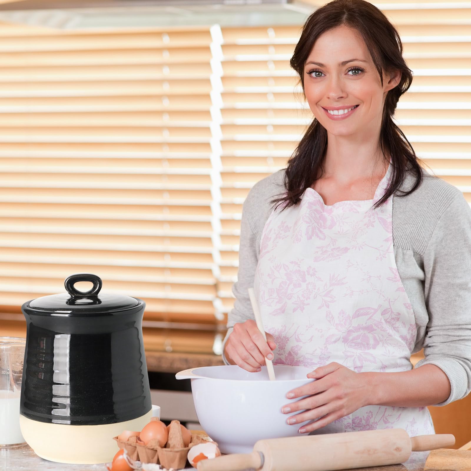 Hasense Recipiente de cerámica para cocina, recipiente de café de 88 onzas con tapa, tarro hermético de almacenamiento de alimentos para granos de café, frutos secos, dulces, especias, harina y