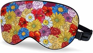 Vnwoalu Crazy Daisy Sleep Eye Mask Many Different Flowers Men Women Sleep Mask with Adjustable Strap Eye Cover Eye Shade for Travel, Nap,Meditation