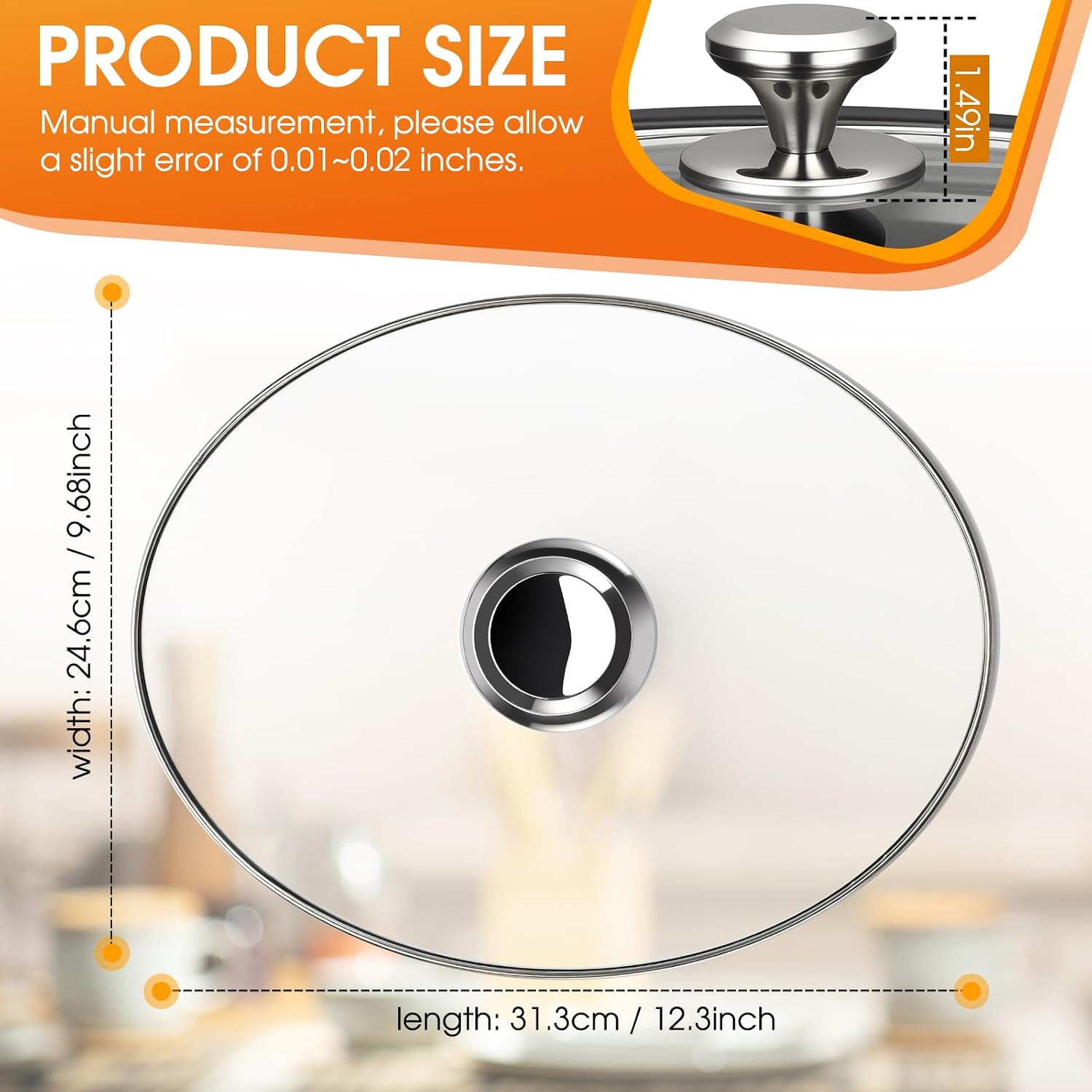 Oval Glass Lid 6 Quart Replacement for Crock-Pot 6-Quart Programmable Slow Cooker (CPSCVC60LL-S), 6qt Slow Crock Pot Lid Replacement, Clear Cooker Crock Pot Lid Part