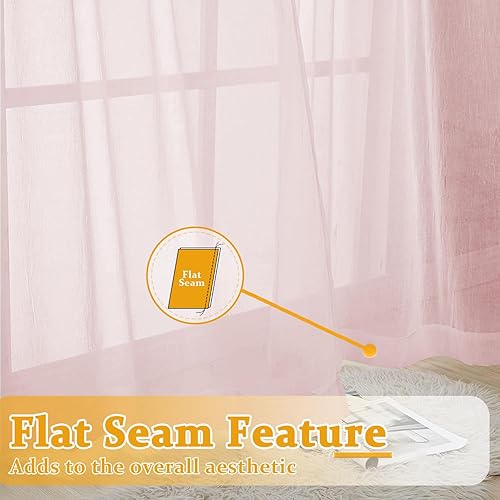 Miniatura 8 de Fragrantex Cortina semitransparente con textura de lino rosa rubor con ojales de 84 pulgadas de largo para dormitorio, sala de estar, patio,