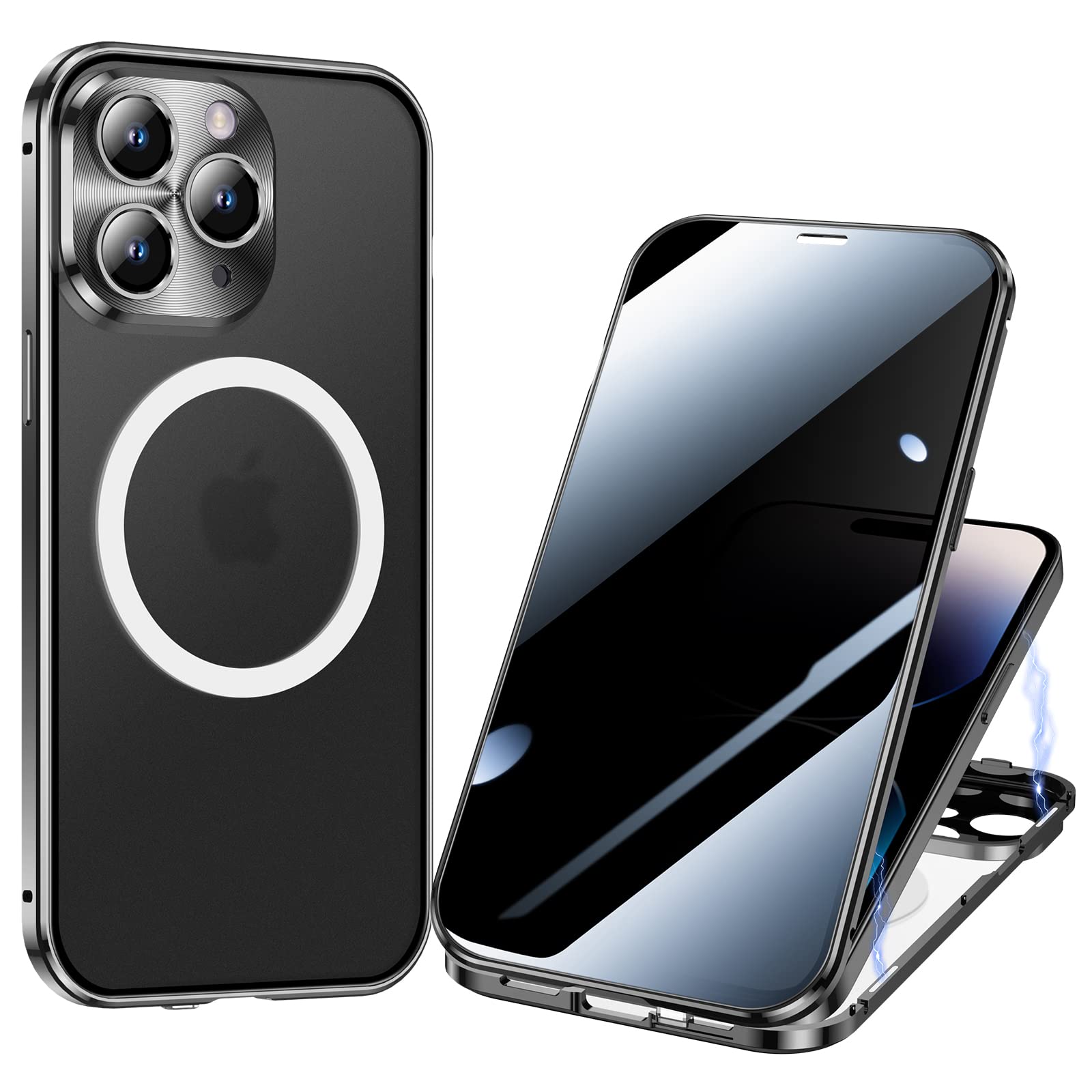 Custodia Magnetic Anti-Spia Per IPhone 14 Pro – Cover Viola Con Vetro Temperato, Protezione Privacy 360° E Bumper Metallico