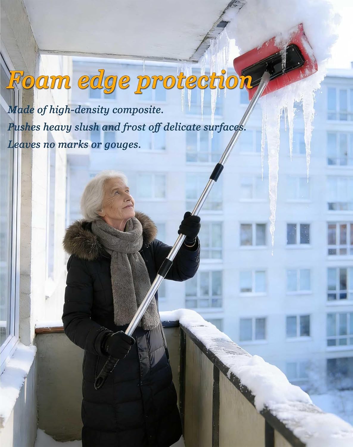 Snow Roof Rake, S-Shape Extra-Wide 15.7-Inch Scratch-Free Foam Broom Scraper, Foam Head Roof Snow Rake, Lightweight No-Scratch Snow Brush Snow Pusher for Vehicles, Roofs & Gutters - No Ice Dams (2pc)