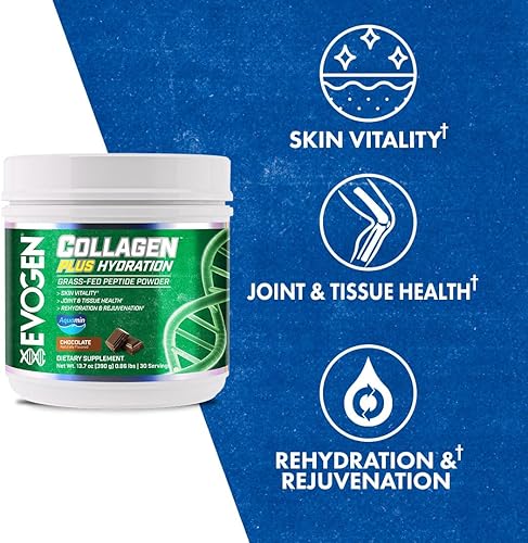 Miniatura 5 de Evogen Collagen Plus Hydration - Colágeno alimentado con pasto para mujeres y hombres  Péptidos de colágeno en polvo  Colágeno en polvo que apoya la